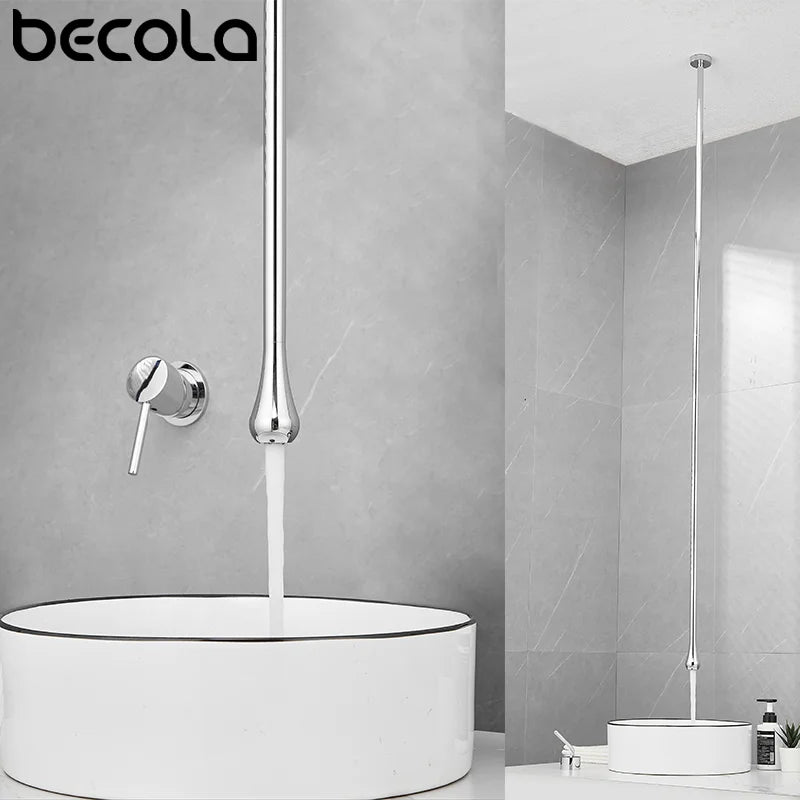 Ceiling Design Bathroom Bubbler Hot& Cold Hang Faucet Basin Tap Solid Brass Wall Mounted Black Chrome White Hotel Basin Faucet