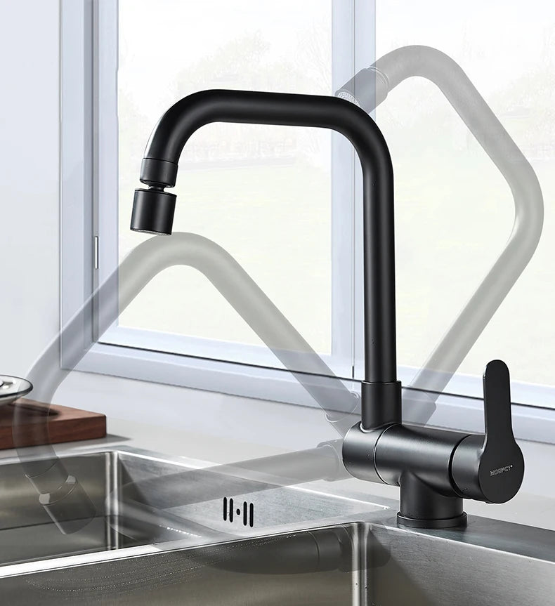 Deck Mounted Black Kitchen Faucets Pull Out Hot Cold Water Filter Tap for Kitchen Two Ways Sink Mixer Kitchen Faucet EL9005