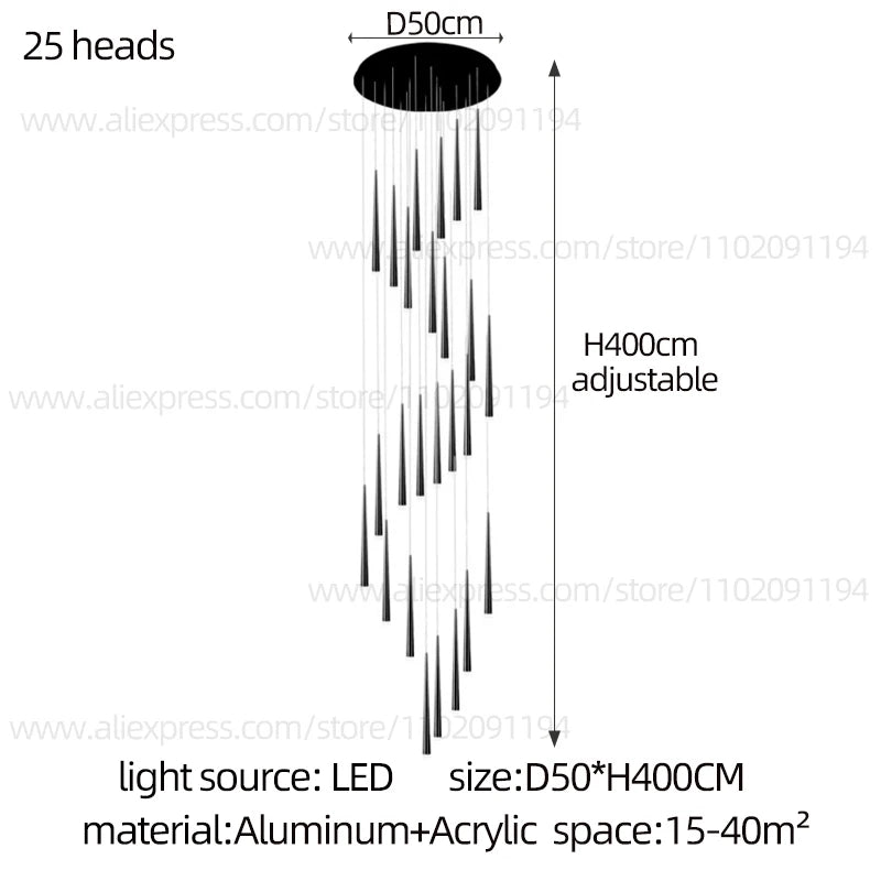 LED Modern Chandelier Minimalist Nordic Pendant Gold And Black Hanging Wire Living Room Long Chandelier Large Staircase Pendant