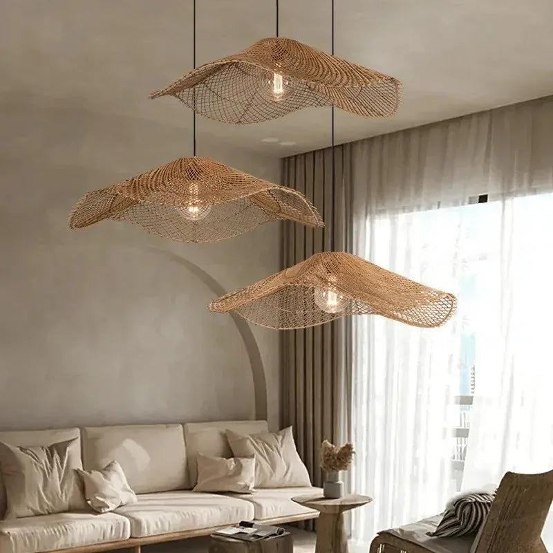 Japanese Woven Straw-Rattan Chandelier