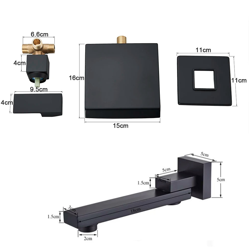Matte Black Rotate Spout Basin Faucet Wall Mounted Bathroom Hot & Cold Water Mixer Tap Concealed Install Washing Crane Faucets