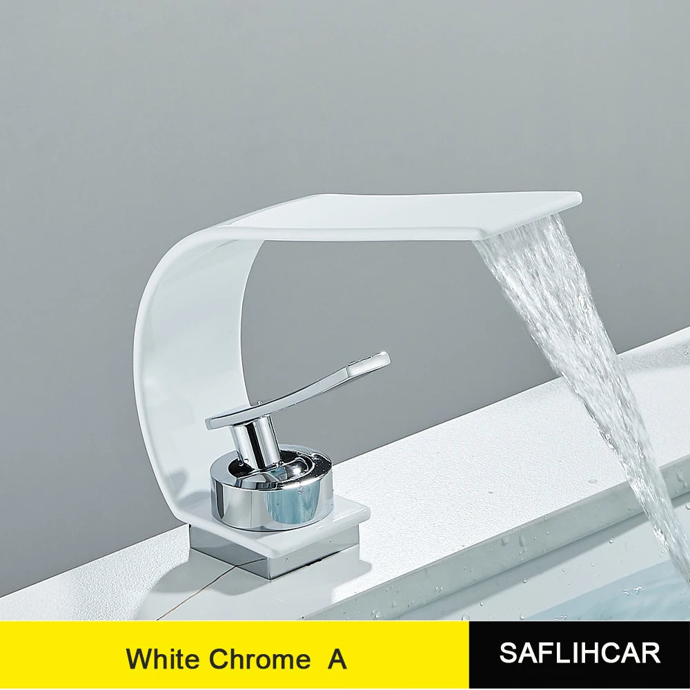 Black Thin style Bathroom Sink Faucet Modern Mixer Hot Cold Water Tap Waterfall Deck Mounted Vessel Sink Faucet