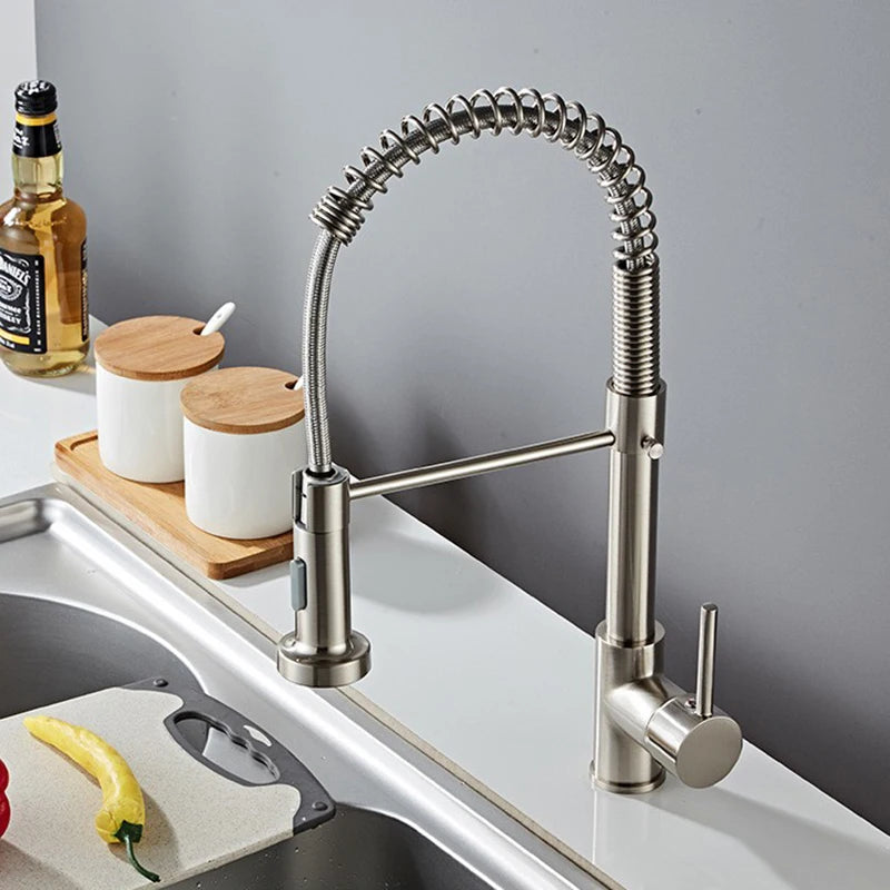 Matte Pull Down Kitchen Faucet Chrome Dual Modes Nozzle Hot Cold Water Mixer Crane Tap Brass Spring Kitchen Sink Faucets