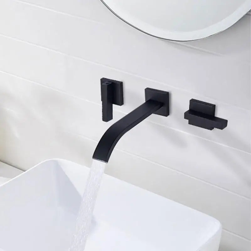 Bathroom Basin Faucet Brushed Golden Concealed Wall Mounted Faucet Tap 360 Rotation Single Handle Hot Cold Water Bath Mixer Tap