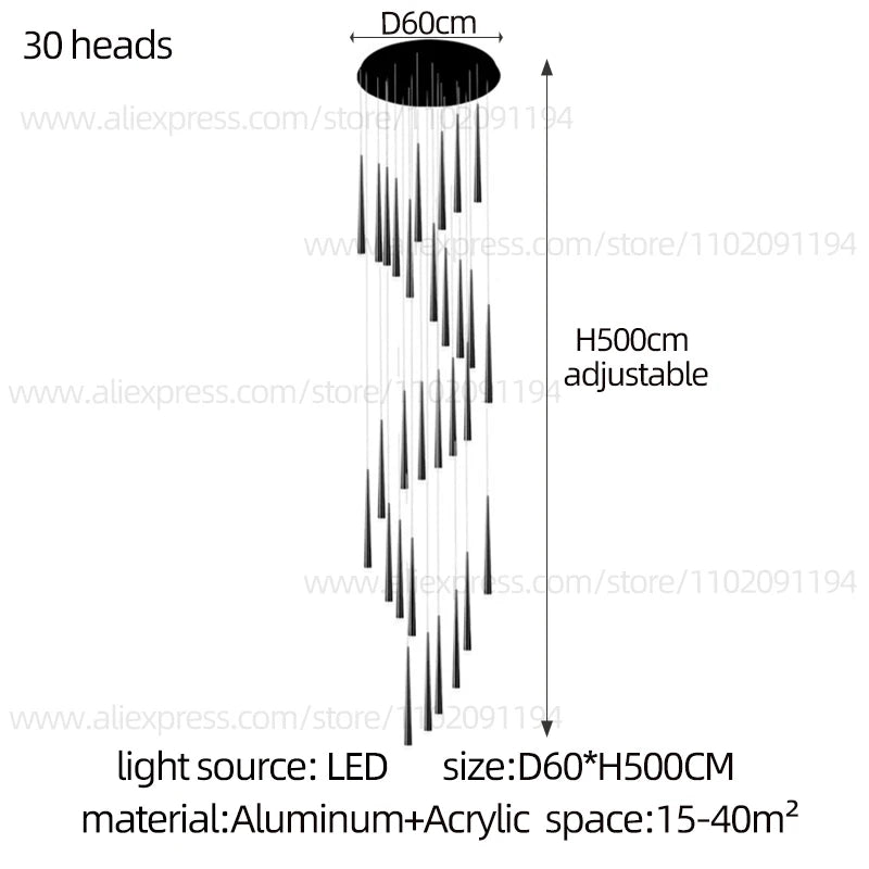 LED Modern Chandelier Minimalist Nordic Pendant Gold And Black Hanging Wire Living Room Long Chandelier Large Staircase Pendant