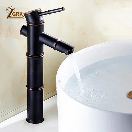 ZGRK Black Waterfall Bathroom Sink Faucet Vessel Tall Bamboo Water Tap Retro Brass Basin Faucets Single Hole Sink Mixer Tap