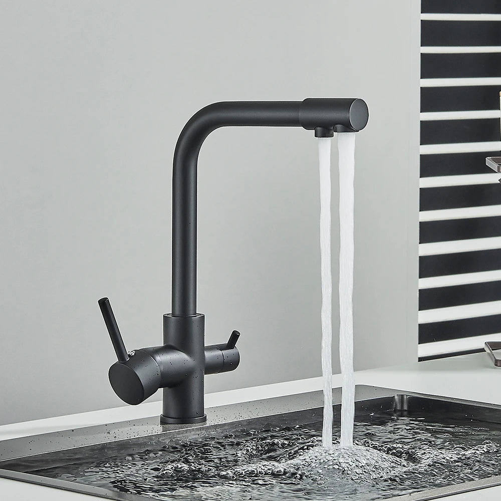 Black White Brass Luxury Pure Water Kitchen Faucet Dual Handle Hot and Cold Drinking Water 3-way Filter Kitchen Mixer Taps