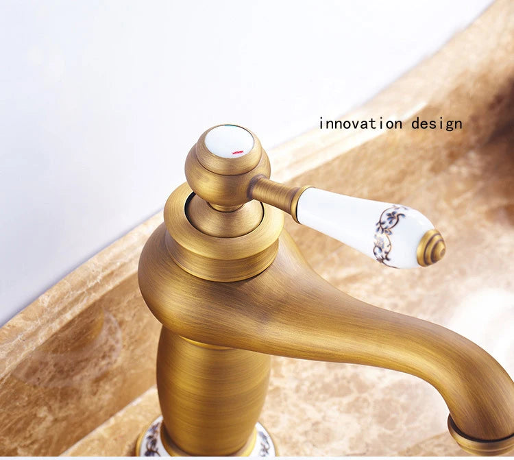 Retro European Bathroom Basin Faucets Gold Mixer Tap Ceramic Decoration Plating Chrome Single Handle Hot And Cold Deck Mounted