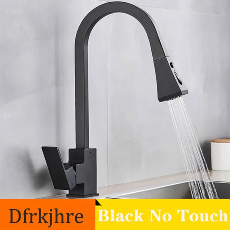 Matte Black Pull Out Sensor Kitchen Faucets Stainless Steel Smart Induction Mixed Tap Rotate Touch Control Sink Tap Torneira