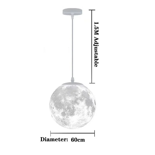 Creative 3D printed moon chandelier 15W 3 Color change light simple bedroom children's room restaurant bar commercial ball lamp