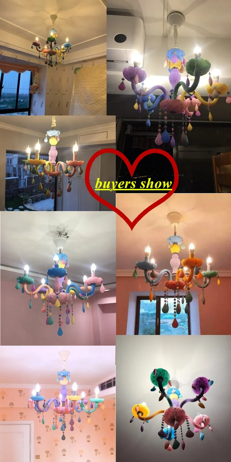Modern Romantic Rainbow Crystal Chandelier European Candle lustres Children's Makaron Girl Princess Pendant Lamps Light Fixtures