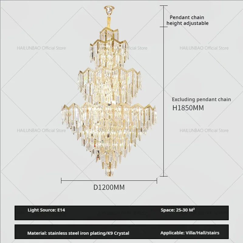 Duplex Crystal Chandelier European Style Villa Living Room Light Luxury Post-Modern Building Middle Floor Hall Stair Chandelier