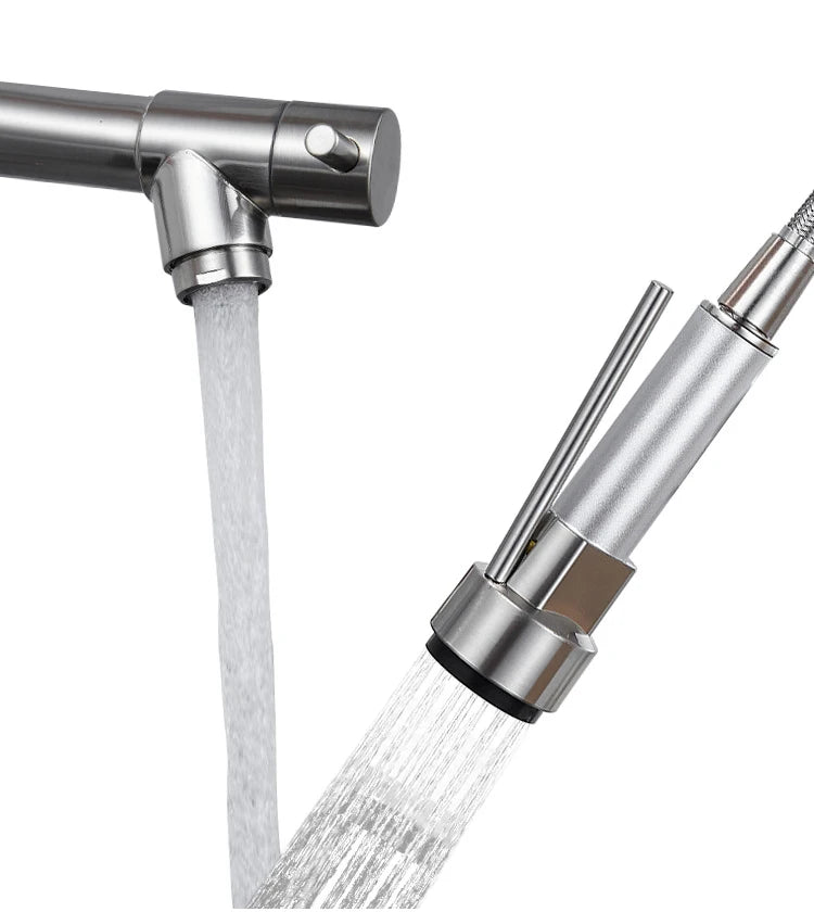 Brass kitchen sink faucet 360 degree rotating spring faucet Single handle cold and hot mixed water tap