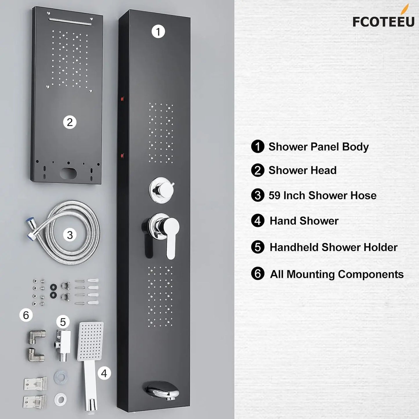 OUIO Brush LED Shower Panel Column Shower Faucet Bathtub Mixer Tap With Massage Body Spa Hand Shower Temperature Screen Set
