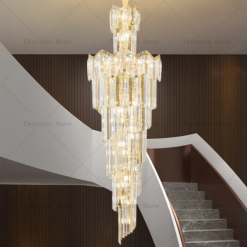 European Duplex Chandelier Light Luxury Atmosphere Villa Hotel Jump Floor Hollow Building In The Middle Floor Crystal Chandelier