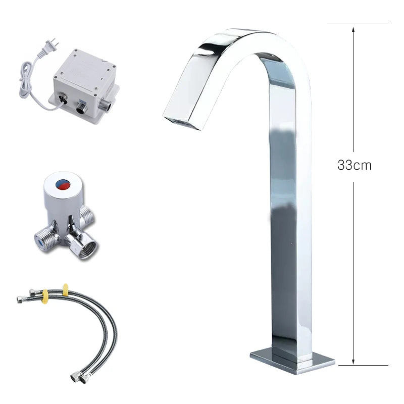 OXG Black/Chrome Smart Sensor Basin Faucet Automatic Sensor Waterfall Basin Sink Faucet Bathroom Faucet Washbasin Faucet