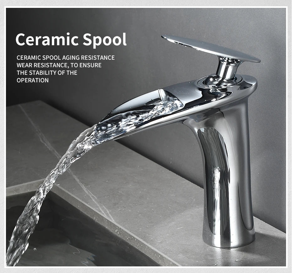 Gold Basin Faucets Waterfall Bathroom Faucet Single handle Basin Mixer Tap Bath Faucet Brass Sink Water Crane Silver 855923