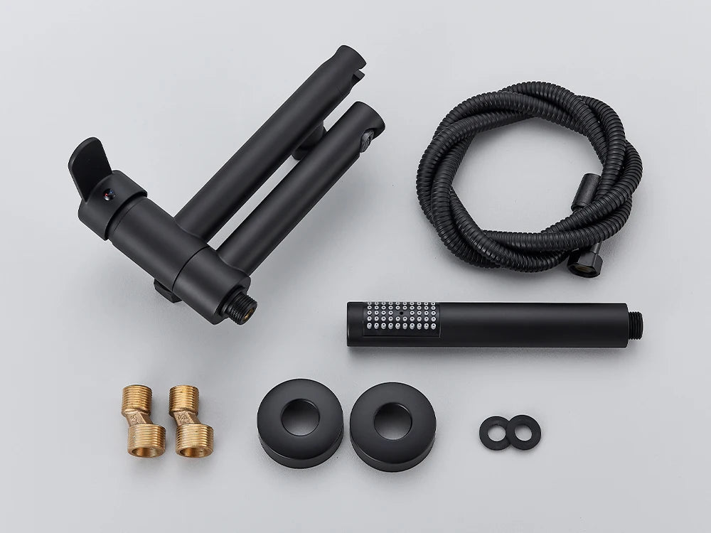 Black Waterfall Bathtub Faucet Hot Cold Water Mixer Tap Bathroom Bathtub Faucets Wall-mounted Black Tap
