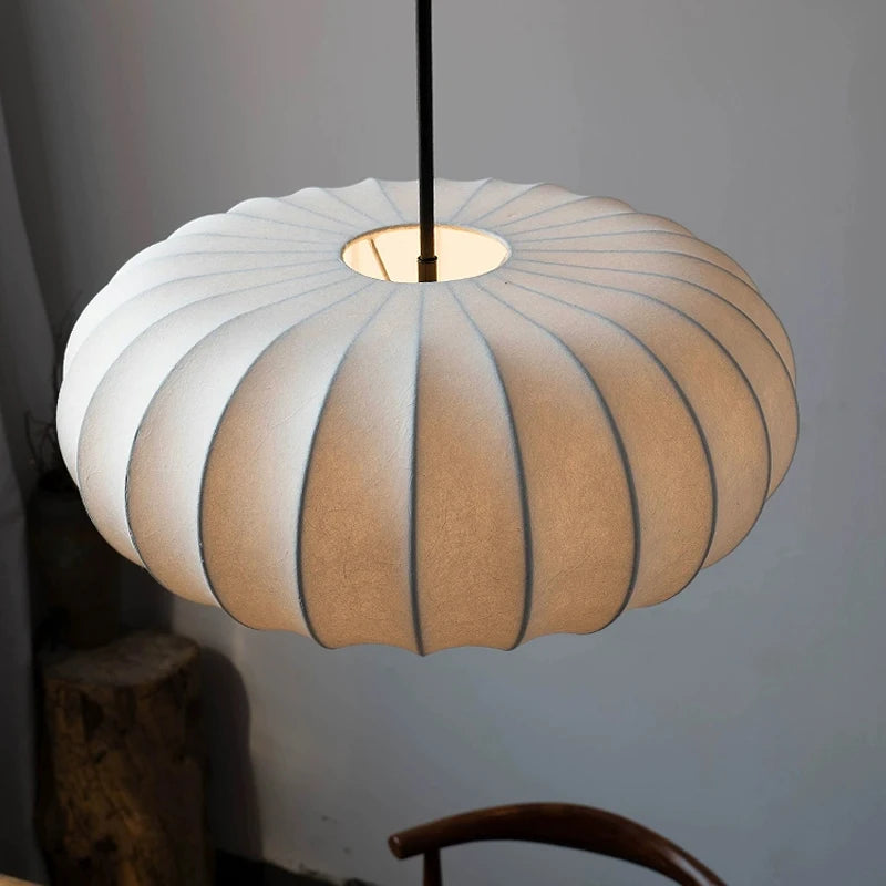 Nordic Wabi Sabi Silk Chandelier akari pendant light for Bedroom Restaurant living room Silk Cocoon Lanterns Pendant Lamp