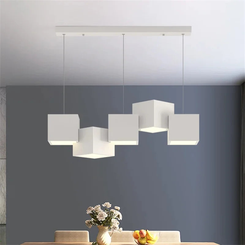 Geometric Pendant Light Is Used For Dining Room Bedroom Living Kitchen Table Black White Dimmable Remote Control Home Decoration