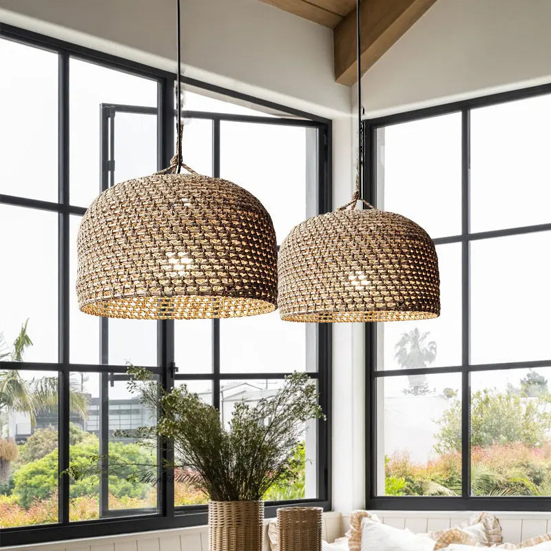 Asian Style Vintage Hemp Rope Pendant Light