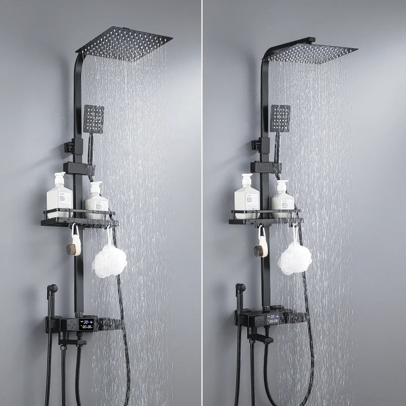 Brass Bathroom Shower Faucet Set Thermostatic Digital Display Shower System With Rain Shower And Mixer 30cm*30cm Nozzle