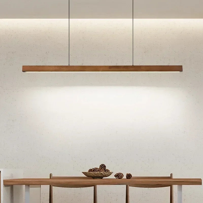Modern Wood Long Strip LED Pendant Light