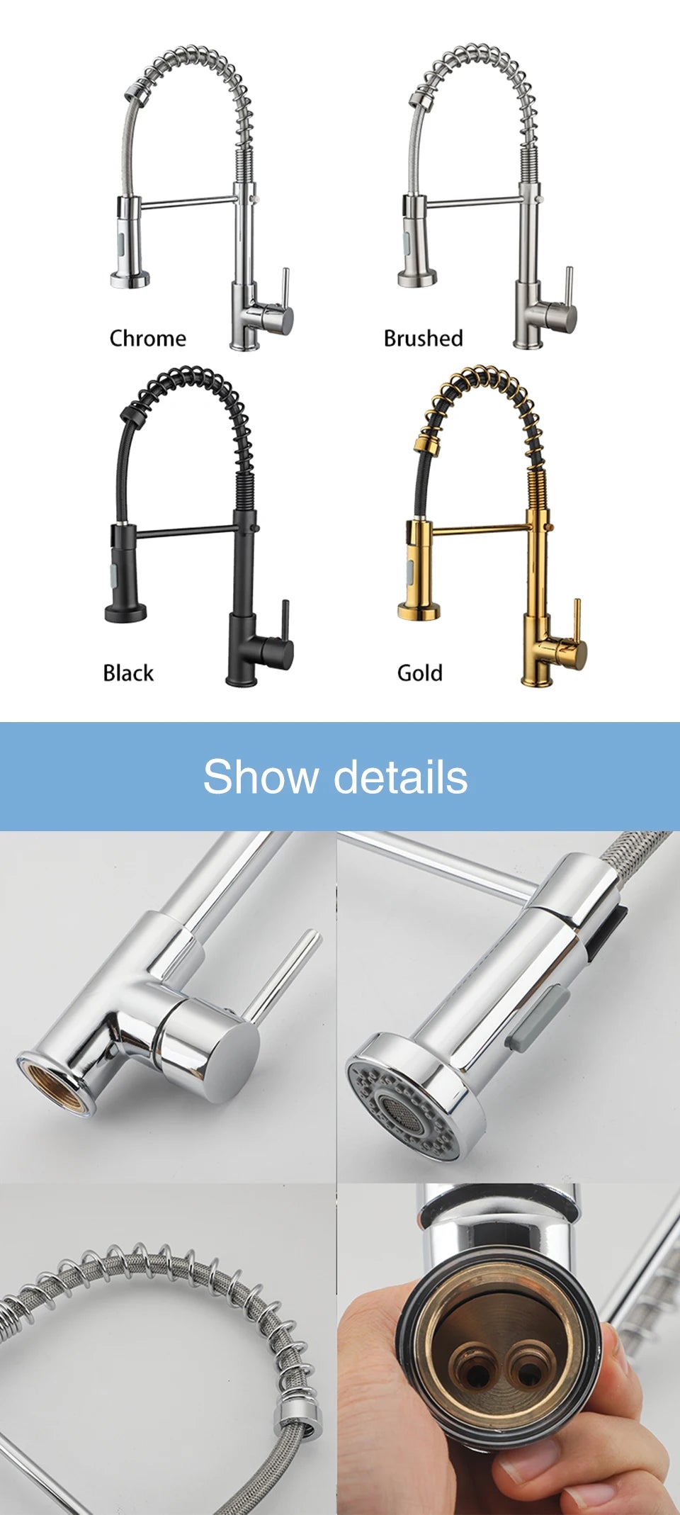Brass Pull Out Spring Kitchen Faucet Kitchen Sink Mixer 360 Degree Rotating Stream Sprayer Nozzle Mixer Hot Cold Water Crane tap