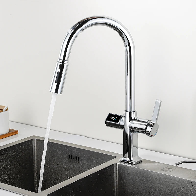 OXG Black Kitchen Faucet Gourmet Faucet Kitchen Pull Out Kitchen Sink Faucet Digital Display Function Rotatable Kitchen Taps