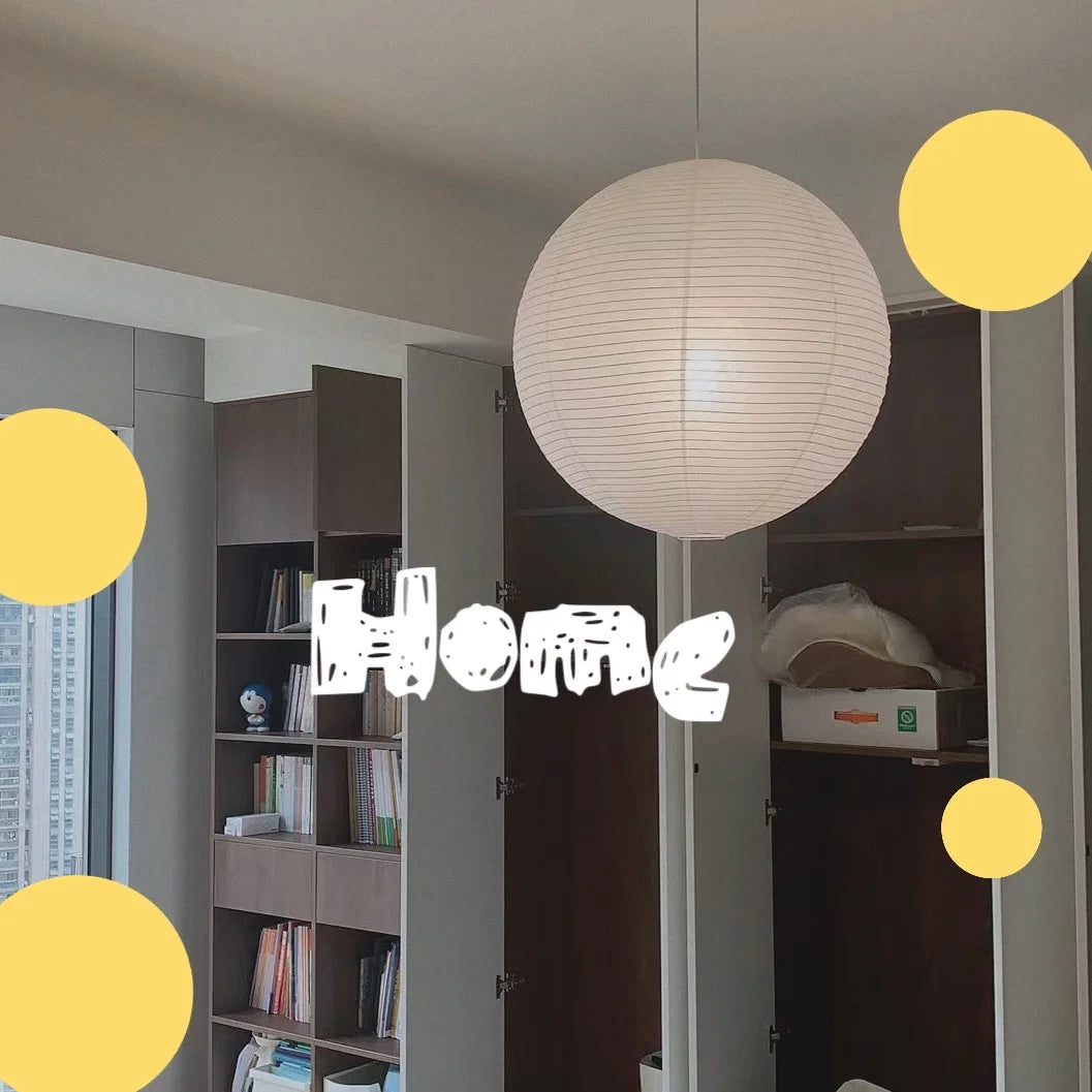 Nordic Wabi Sabi Wind Round Rice Paper Led Pendant Lights Living Dining Room Bedroom Loft Restaurant Bar Home Decor Chandelier