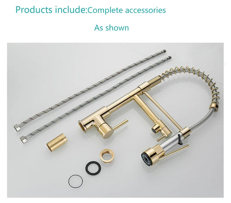 Brass kitchen sink faucet 360 degree rotating spring faucet Single handle cold and hot mixed water tap