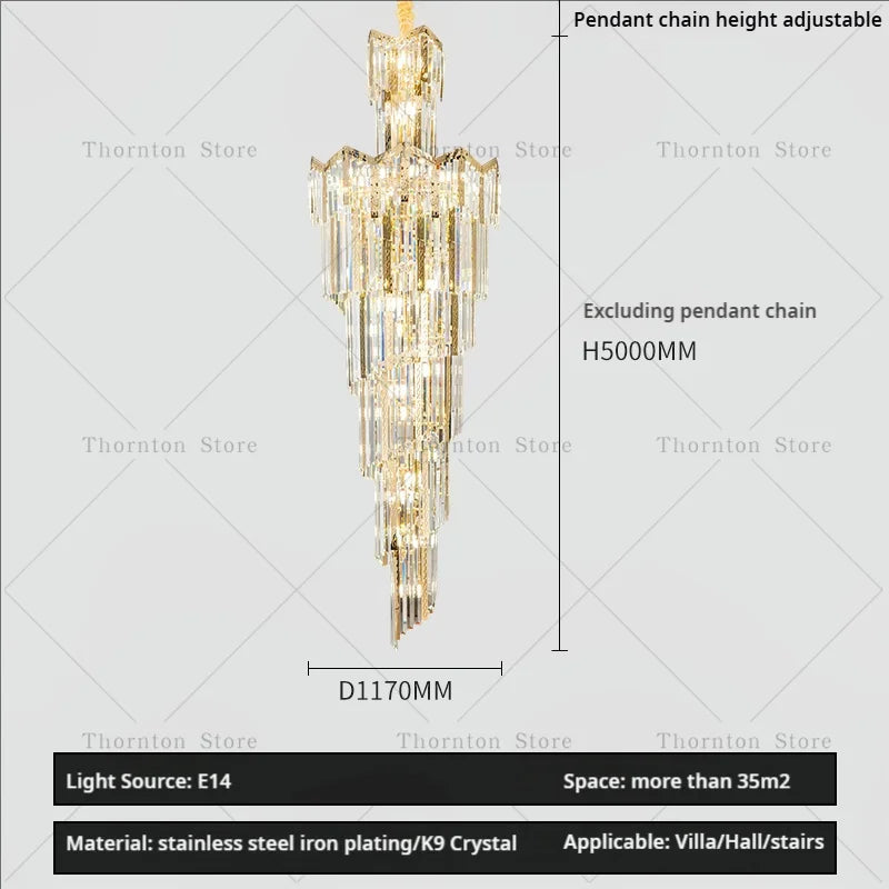 European Duplex Chandelier Light Luxury Atmosphere Villa Hotel Jump Floor Hollow Building In The Middle Floor Crystal Chandelier