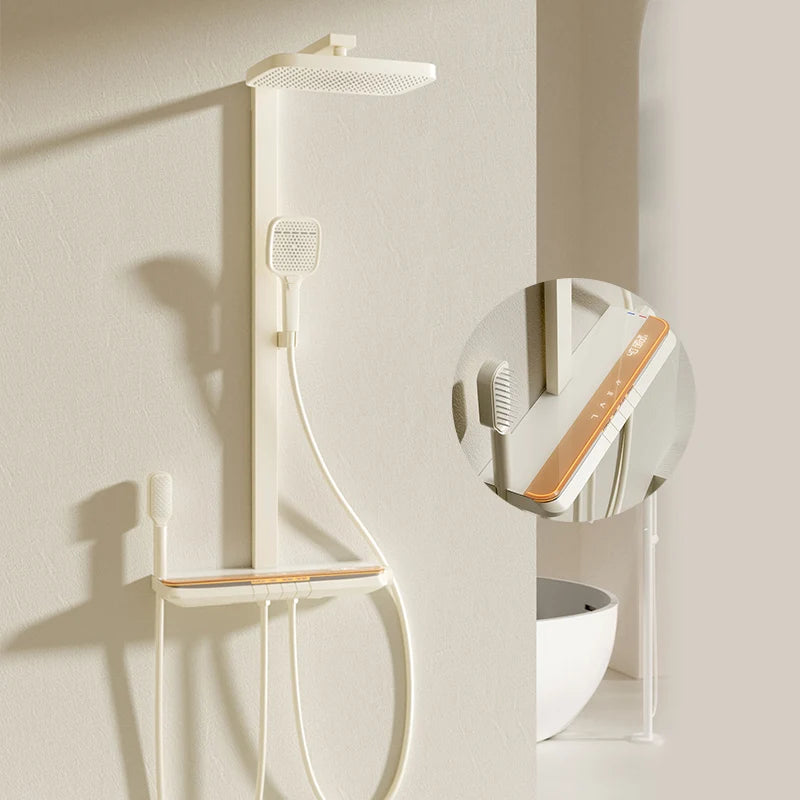 Milk White Shower Thermostat Shower Set Home Digital Display Shower Fine Copper Bath Pressurized Bathroom Shower Nozzle