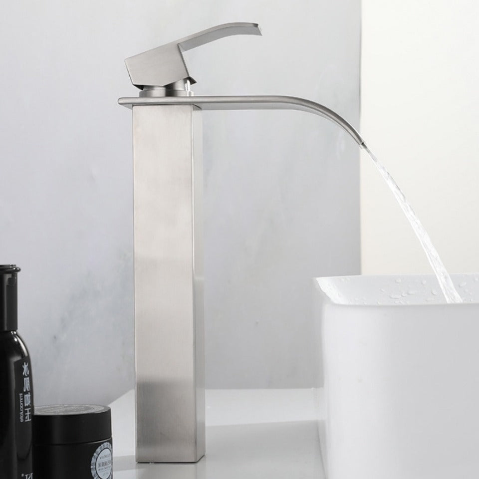 Brushed Gold Tall Bathroom Sink Faucet Waterfall Bathroom Faucet for Vessel Sinks Single Handle Bathroom Vanity Faucet