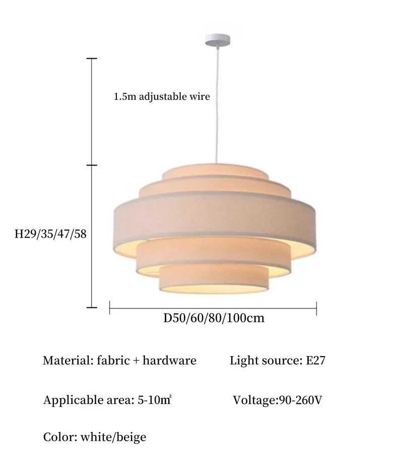 Nordic Fabric Pendant Light Wabi Sabi Led Chandelier for Living Room Bedroom Home Decor White cloth Pendant lamp