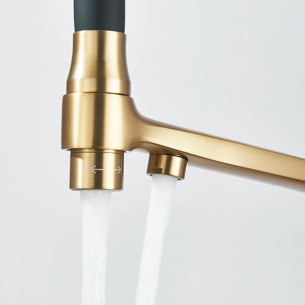 Brushed Gold Kitchen Faucet Filtered Water Dual Spout Purification Feature Kitchen Tap 360 Rotation Water Crane For Kitchen