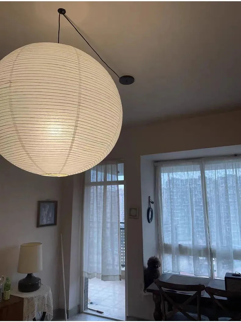 Nordic Wabi Sabi Wind Round Rice Paper Led Pendant Lights Living Dining Room Bedroom Loft Restaurant Bar Home Decor Chandelier