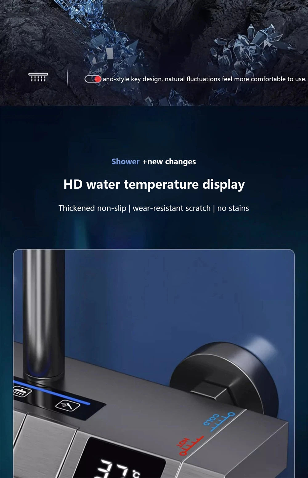Bathroom shower system with intelligent LED temperature display multifunctional shower suite rain shower faucet complete set
