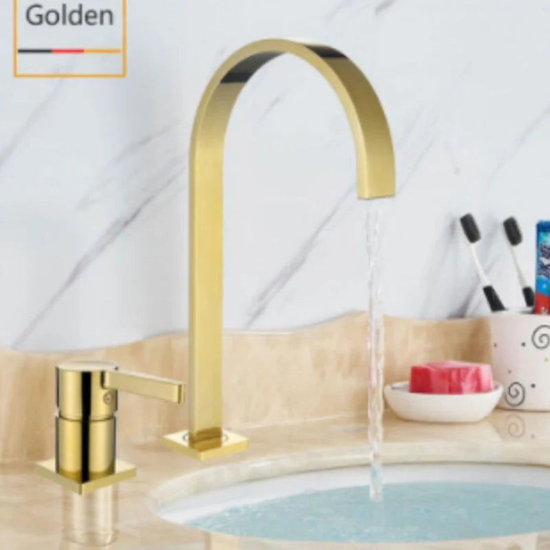 SHBSHAIMY Brushed Golden Basin Faucet Single Handle Widespread Sink Faucet Bathroom Mixer Tap Wide Spout Vessel Hot Cold Water