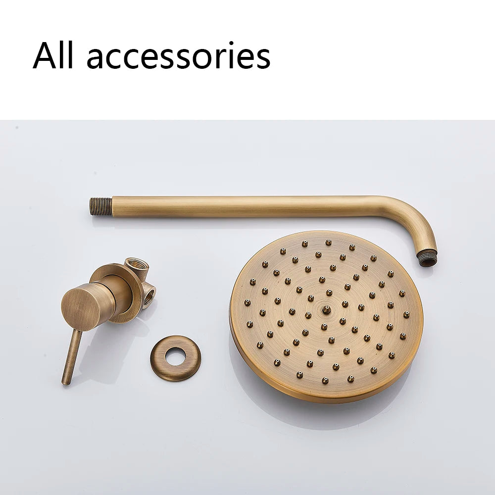 Senlesen Antique Brass Shower Faucets Set Ceramic Valve Core 8 inch Shower Head Wall Mount Hot Cold Mixer Tap Bathroom Faucet