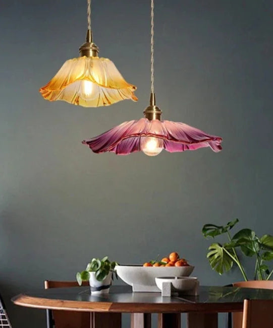 Japanese Style Brass Glass Flower Pendant Lights
