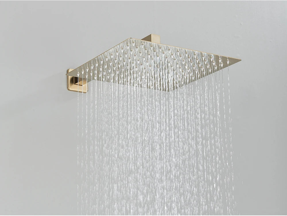 POIQIHY Brushed Golden Shower Faucets Wall Mount Concealed Shower Set Rainfall Bath Shower Mixers 2-3 ways Bathroom Mixer Tap