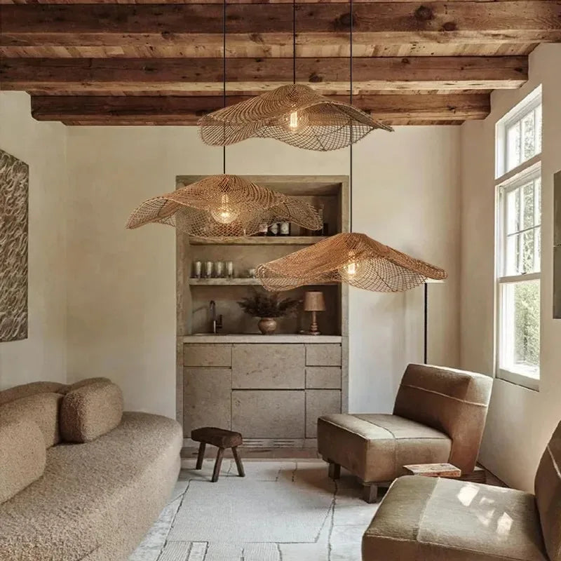Japanese Woven Straw-Rattan Chandelier