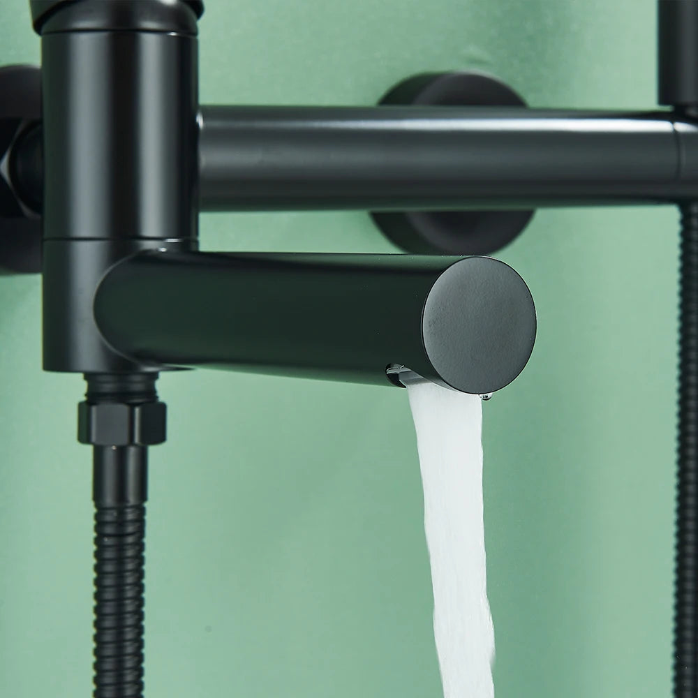 Black Waterfall Bathtub Faucet Hot Cold Water Mixer Tap Bathroom Bathtub Faucets Wall-mounted Black Tap