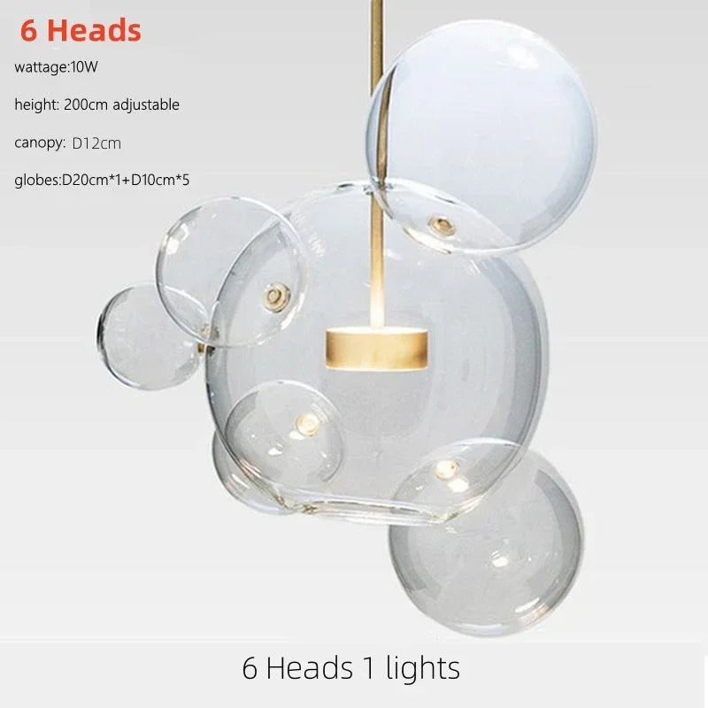 Italian Designer Glass Bubble Ball Pendant Chandelier for Kid Room Dining Kitchen Island Indoor House Decor Hanging Lighting