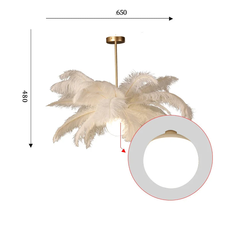 Nordic White Ostrich Feather Pendant Light Modern Led Ceiling Chandelier for Living Dining Room Children's Bedroom Hanghing Lamp