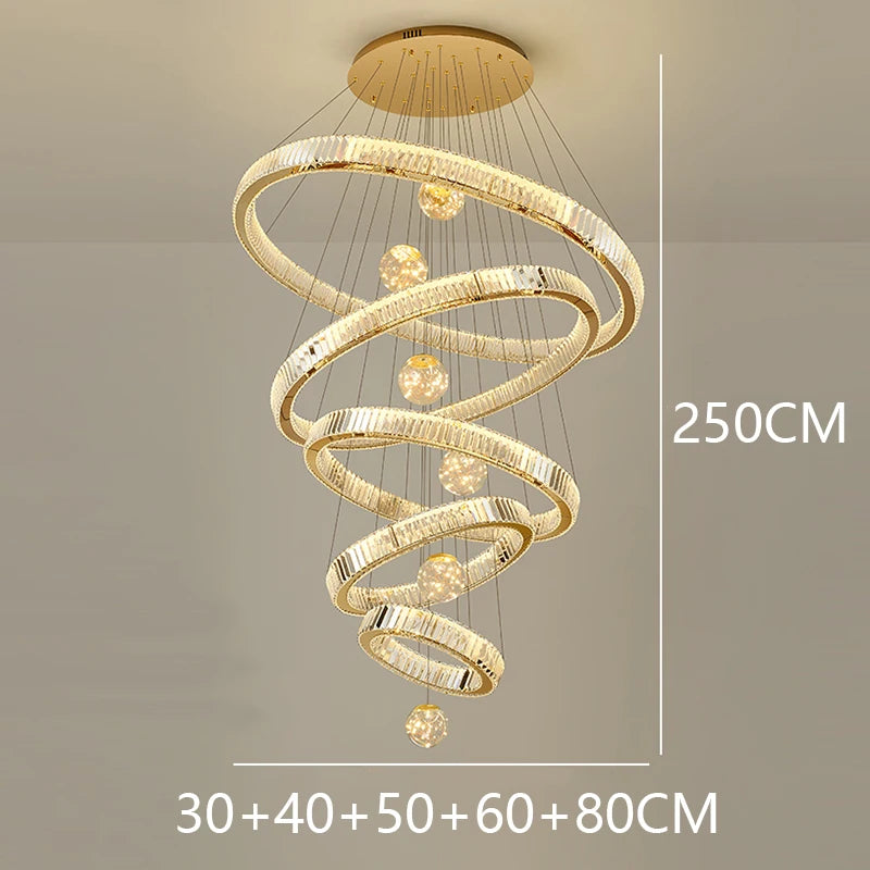 Modern Crystal Chandelier Lustre Stair Pendant Lights Duplex Architecture Living Room Pendant Lights Home Decoration Lighting