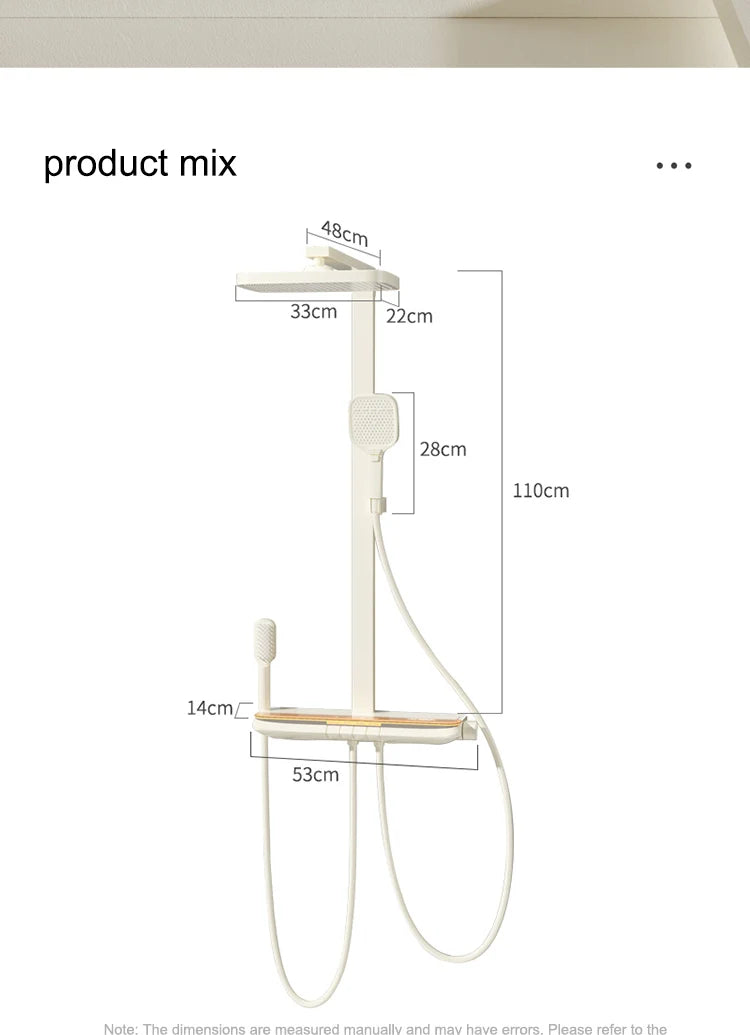 Milk White Shower Thermostat Shower Set Home Digital Display Shower Fine Copper Bath Pressurized Bathroom Shower Nozzle