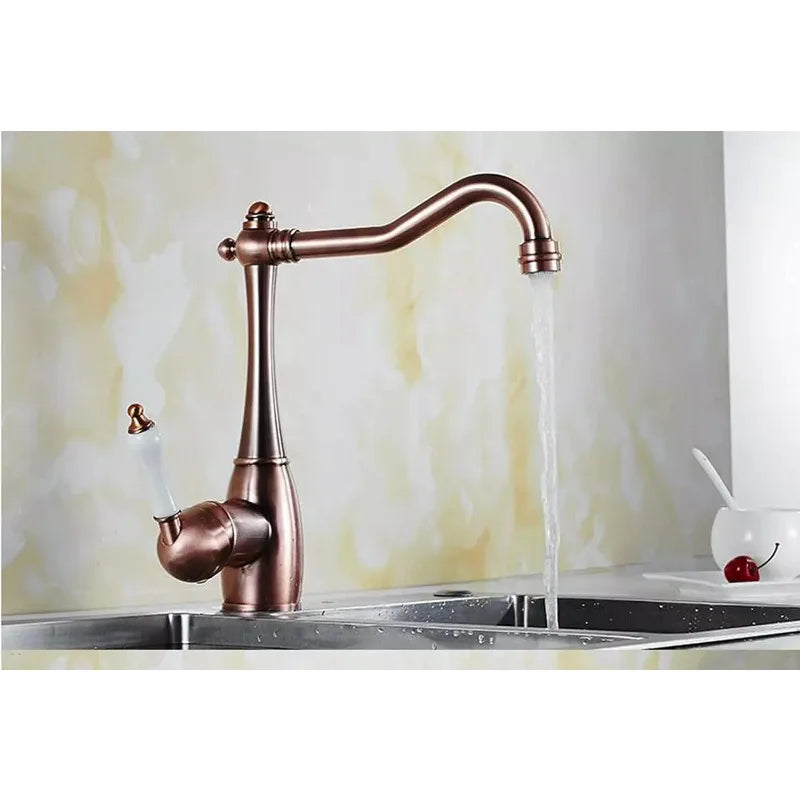 Kitchen Faucet Sink Swivel Single Hole Mixer Tap Copper