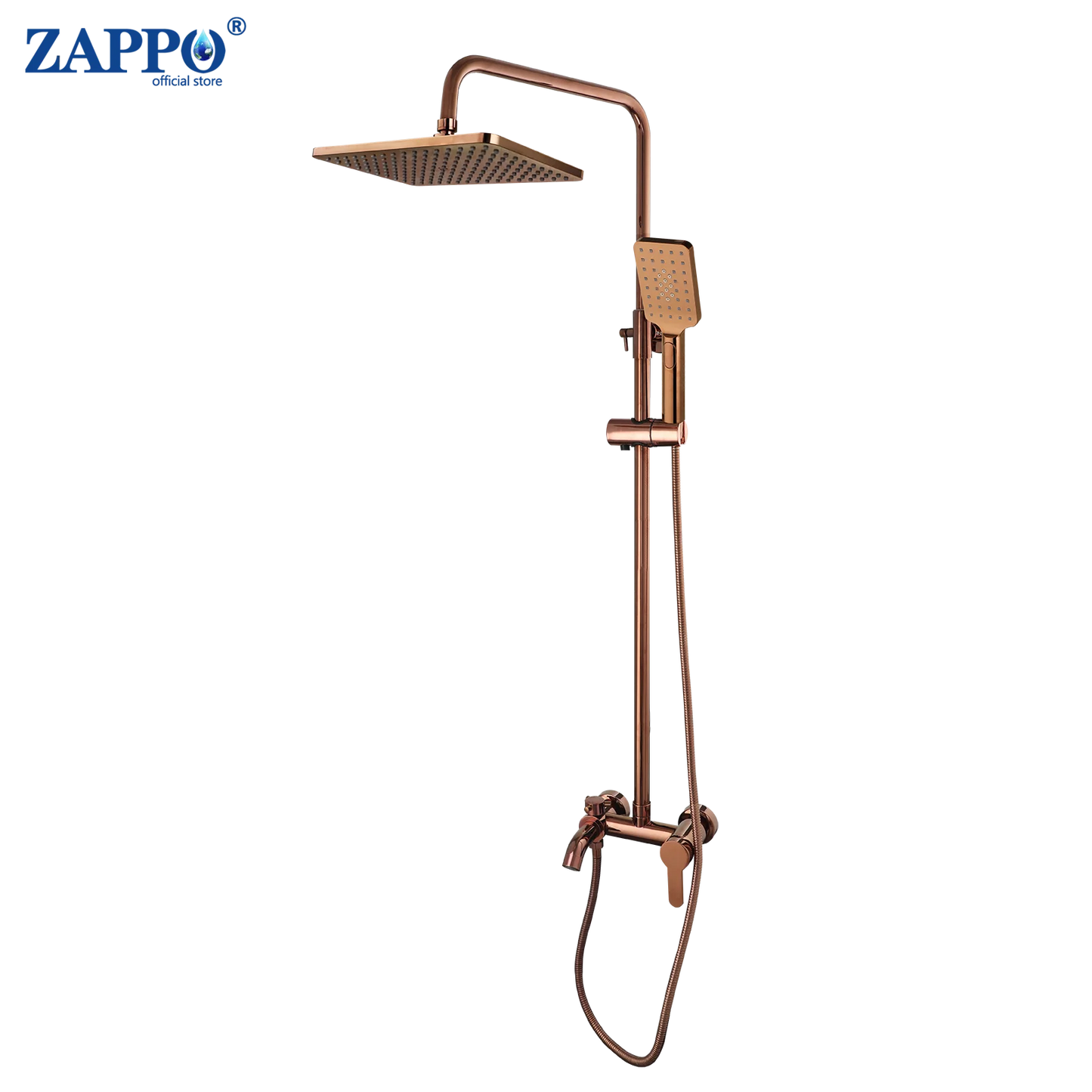 ZAPPO Solid Brass Rose Golden Shower Faucet Set Pink Bathroom Bathtub Mixer Rainfall Spray Hand Square Shower Shower Facuets
